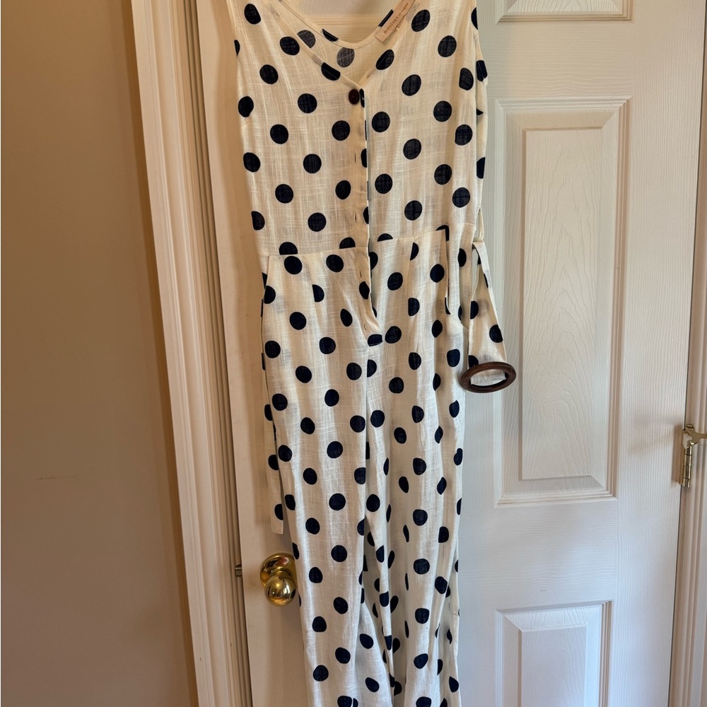 Polka Dot Jumpsuit - White and Blue